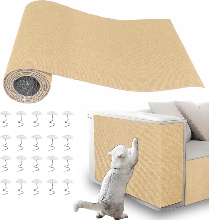 Cat Scratch Pad for Wall,Cuttable and Adhesive Cat Scratching Mat,Fun Interactive Scratcher,Cat Scratch Furniture Protector (Khaki,78.7×15.8inch)