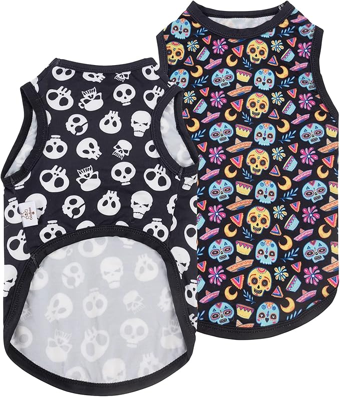 CuteBone Halloween Dog Shirts 2-Pack Soft Pet Clothes Breathable Summer Vest for Small Puppy and Stretchy Cat Apparel 2BX07L