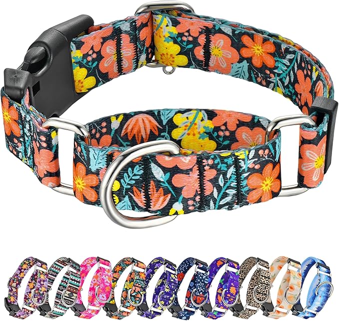 Hikiko Martingale Collar for Dogs Cute Floral Dog Collar for Small Medium Large Dogs Soft Nylon Adjustable Dog Collars (Flower Grass,Medium)