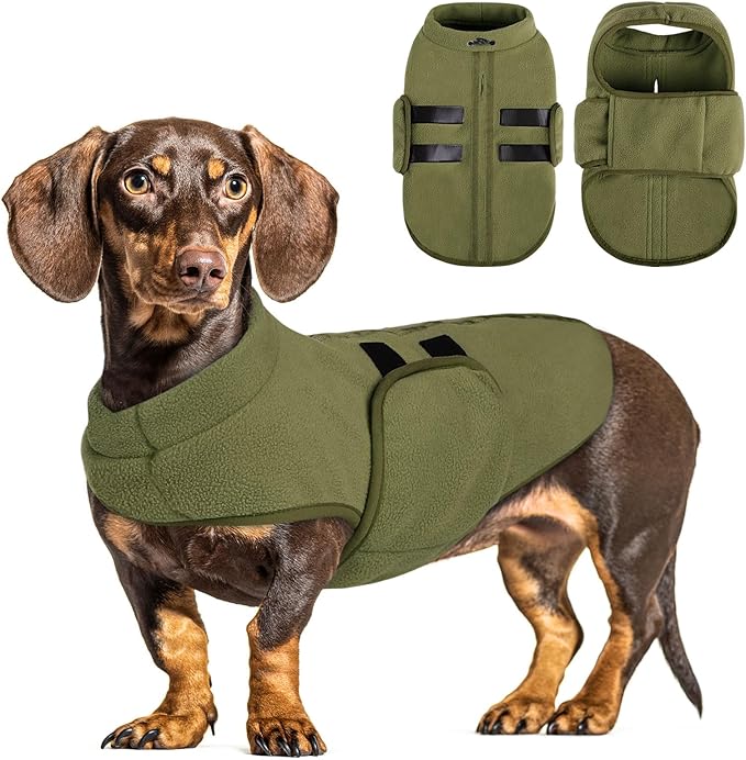 Queenmore XXL Dog Sweater, Soft Fleece Vest Pullover Dog Jacket with Leash Hole, Warm Winter Dogs Clothes Cold Weather Doggy Dachshund Sweaters for Large Dogs Cats Boy or Girl (Army Green, XXL)