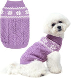 Warm Winter Pink Dog Sweater - Cold Weather Pet Clothes for Small Medium Large Dogs Indoor Outdoor, Soft Classic Knit Puppy Apparel Coat, Purple, XS