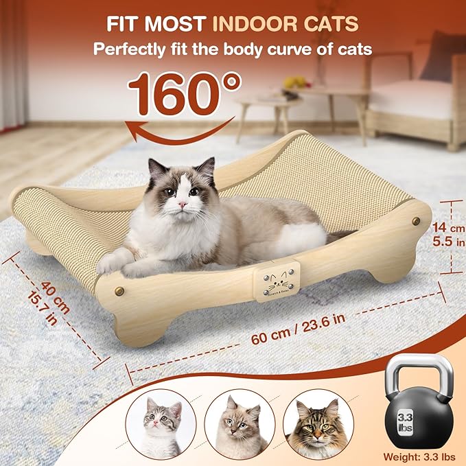 NOCOEX Sisal Cat Scratcher Bed: Cat Scratch Pad Hammock for Indoor Cats Lounger & Scratch & Sleep - Large Sturdy Natural Solid Wood Frame Cats Scratching Board Post for Modern Furniture Protector