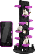 NUNU LAB 90.5 Inch Tall Cat Tree - Large Magic Forest Cat Tree Tower with Sisal Scratching Posts, Side Hideout & Platforms, Multi-Level Solid Wood Cat Condo with for Multi-Cat Homes (Large Purple)