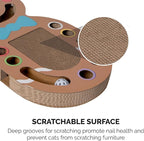 Furhaven Scratching Pad Ball Track Cat Toy w/ Catnip for Indoor Cats - Giant Gingerbread Man Holiday Corrugated Busy Box Scratcher - Brown, One Size