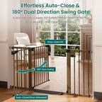 Cumbor 30-54" Extra Wide Baby Gate for Stairs, Dual Lock & Self-Closing Dog Gate Indoor, Easy Install Pet Gate for Doorways, Hallways & Kitchen, Easy Walk Thru Safety Proofing for Babies & Pets, Brown