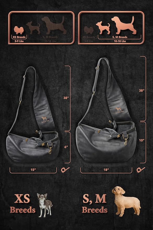 Noah & Paw Dog Sling Carrier for Small Dogs 5-18lb, Dog Sling for Small Dogs and Cats, Dog Carrier with Adjustable Padded Strap, Vegan Leather Lined with Fur, 3X Safety Features, Machine Washable