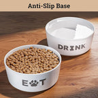 Ceramic Dog Bowl Set of 2 with Anti-Skid Base - 6.5" Wide x 2.5" Tall Ceramic Dog Bowls Medium Sized Dogs - 3.8 Cup Capacity Food and Water Bowls for Dogs - Rubber Bottom Pet Bowl Set of 2 Medium Size