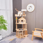 Cat Tree, Wood Cat Tree Tower for Indoor Cats, 60.7" Modern Cat Tower with Sisal-Covered Scratching Posts and Top Perch，Cat Condo with Acrylic Hammock for Small Large Cats