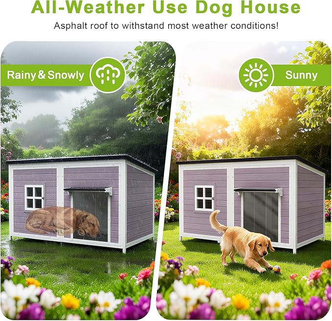 59" Dog House, Extra Large Dog House with Weatherproof Roof for Outdoor Use, Easy to Install and Clean, Anti-Chewing Metal Frame Design for Small Medium Large Dogs