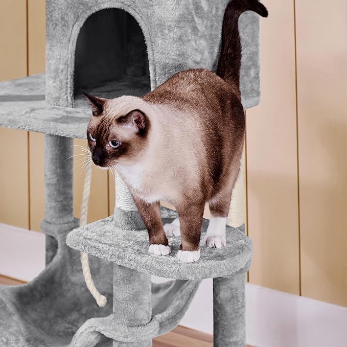 Topeakmart 59 inches Cat Tree Cat Tower Stand House Condo with Big Hammock Scratching Post Kitty Pet Play House