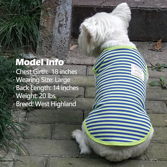 KYEESE 2Pack Dog Shirts Striped for Small Dogs Soft Stretchy T-Shirts Lightweight Tank Top Sleeveless Dog Vest Breathable Cat Shirt, Small, Orange+Green