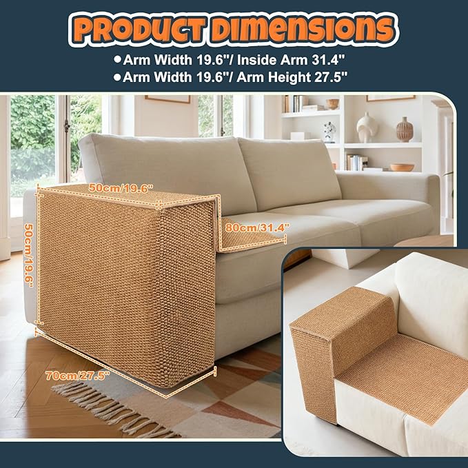 Cat Scratcher Couch Protector - Couch Corner & Armrest Protectors for Cats, Furniture Sofa Protector from Cat Claws Scratch