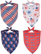 ADOGGYGO 4 Pack American Flag Dog Bandanas, Red Blue USA Flag Star Pet Scarf Bib, Pet 4th of July Bandanas Costume Accessories for Extra Large Dogs (X-Large)