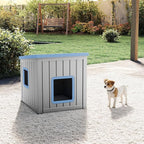 Dog House Small Dog Houses Outdoor with Sloped Roof Waterproof Ventilated Design Easy to Clean Elevated Floor Easy Assembly for Middle Sized Dogs(Blue 24.65"*21.5"*22.21")