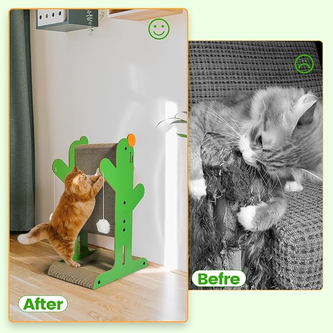 Cat Scratcher, 2-Sided Cat Cardboard Scratcher, T Shaped Vertical Cat Scratcher for Wall and Couch Protection, Cat Scratching Post with 2 Toys for Indoor Cats