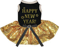 Petitebella Happy New Year Puppy Dog Dress (Black/Yellow Sequins, X-Large)