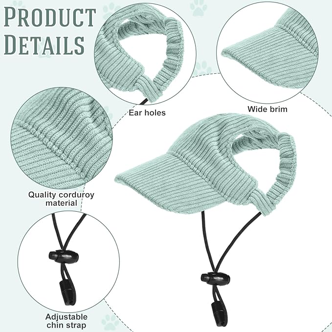 Jadive Small Dog Sun Hat with Ear Holes, Dog Cat Sunglasses with Anti-Slip Silicone Rope Baseball Cap Adjustable Puppy Sunbonnet Headdress Beach Visor Hat for Puppies Summer Outdoor(Green)