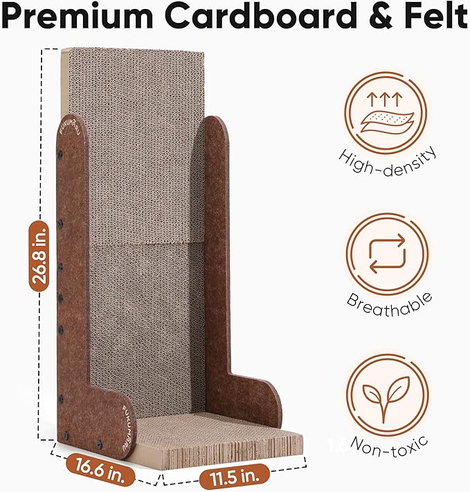 FUKUMARU Cat Scratcher, 26.8 Inch L Shaped Cat Scratch Pad Wall, Modern Cardboard Cats Scratching Board for Indoor Cats, Felt Vertical Scratching Post, Furniture Protector (Caramel)