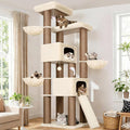 Globlazer 84" Multi-Level Large Cat Tree Tower with Extra Thick Full Sisal Scratching Posts, 2 Cat Condos, 3 Hanging Baskets, 2 Extra Large Platforms & Cat Scratching Ramp,S84, Beige