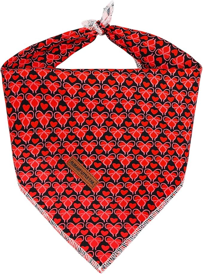 Elegant little tail Valentine's Dog Bandana - Red Heart Pet Bandanas Washable Bib Kerchief Scarf Cute Adjustable Pet Bandanas for Small Medium Dogs