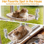 Cat Window Perch - Cordless Foldable Double-Sided Cat Hammock with Metal Frame, Machine Washable Bed for Large Cats & Kittens to Sunbathe Safely-Beige