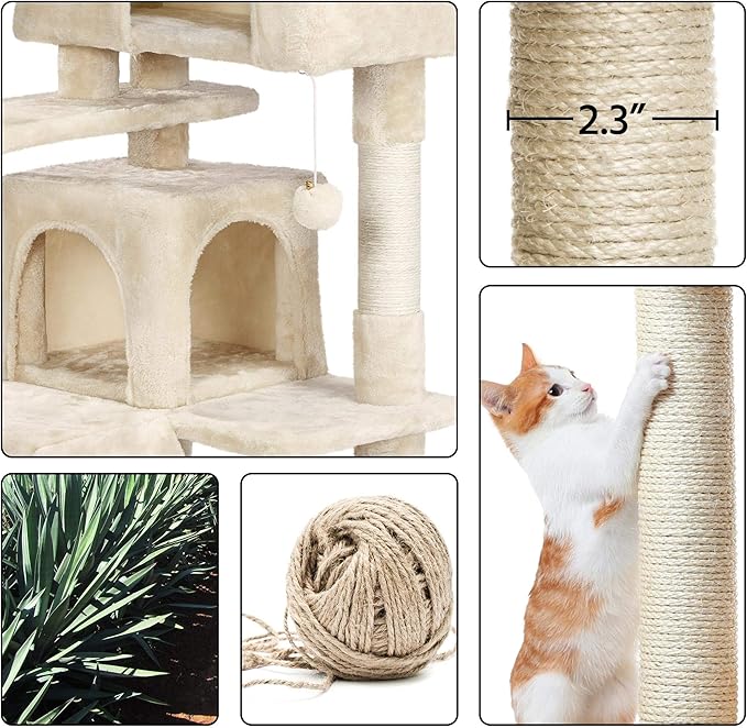 Topeakmart 54in Cat Tree, Cat Tower w/Large Cat Condo Scratching Posts and Perch, Cat Stand House Furniture, Beige