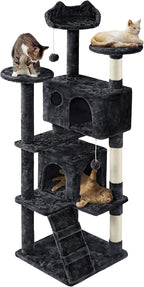 Topeakmart 61in Cat Tree for Indoor Cats, Cat Tower with Scratching Posts Spacious Perch & Platform for Kittens, Black