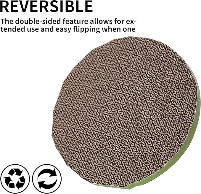 Round Cat Scratcher Replacement Pads -Circle Scratcher Pad Cardboard Cat Scratchers Refill 10 inch Diameter 7/8 inch Thickness(Green and Yellow Cardboard 4PCS)