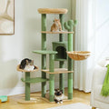 59" Cactus Cat Tree, Large Cat Tree for Indoor Cats, Cat Tower for Large Cats, Multi-Level Tower, Condo with Hammock, Scratching Post, and 2 Perches, Green