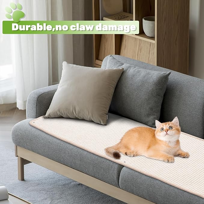 Natural Sisal Cat Scratcher Mat, Wall Scratcher Carpet, Cat Climbing Wall, Large Tall Scratching Post, Sofa Protector, Scratching Mat Pad for Indoor Cats (White, 39.3" Lx15.7 W, 1PC)