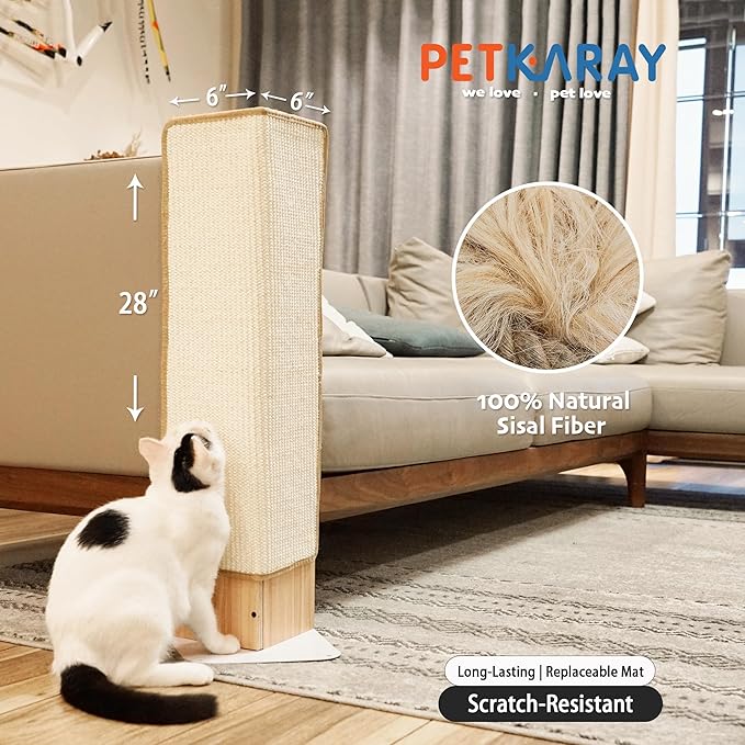 PETKARAY Couch Corner Cat Scratcher, 28" Corner Scratching Post Wall Scratcher, Sisal Furniture Protector for Sofa with Reversible Base, Large