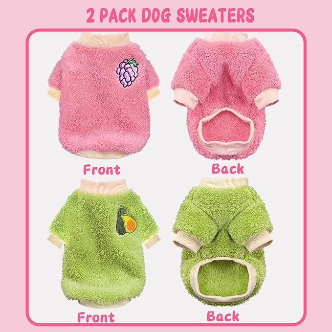 2 Pieces Small Dog Sweater Winter Warm Doggie Sweaters for Small Dogs Like Chihuahua Yorkie Girl Puppy Coat Thick Fleece Pet Clothes Clothing (Large)