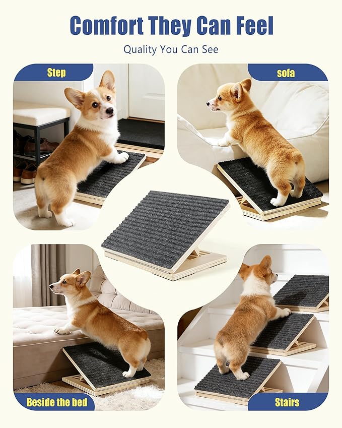 Anti-Slip Dog Steps for Stairs, 6 Pack Foldable Wooden Pet Ramp for Small Dogs, Low-Angle Stair Support for Senior, Injured, Short-Legged & Mobility-Limited Pets