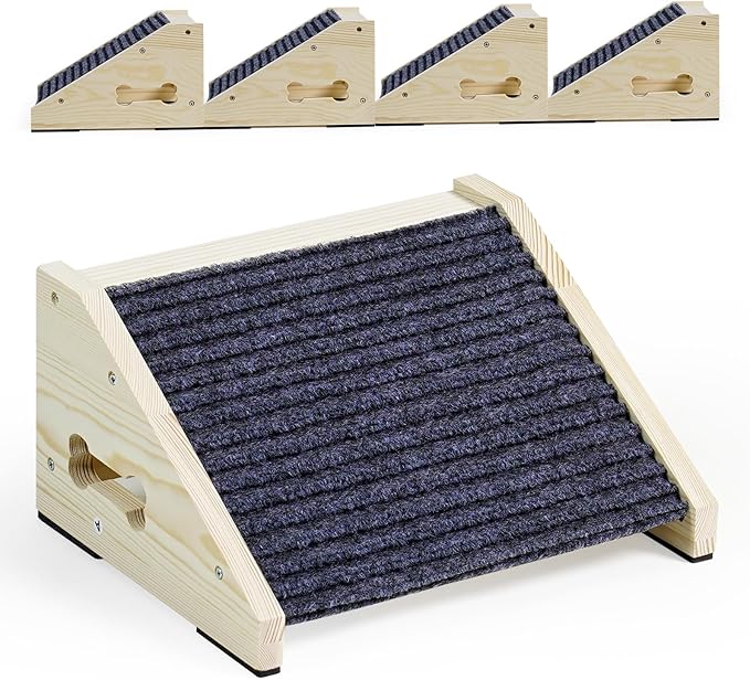 4 Pack Wooden Dog Ramp for Stairs Suits for Small Medium Dogs Cats, Pet Steps Stairs for Staircase for Dogs Cats Grey,Need Installation,13 * 9.8 * 5.1 inch