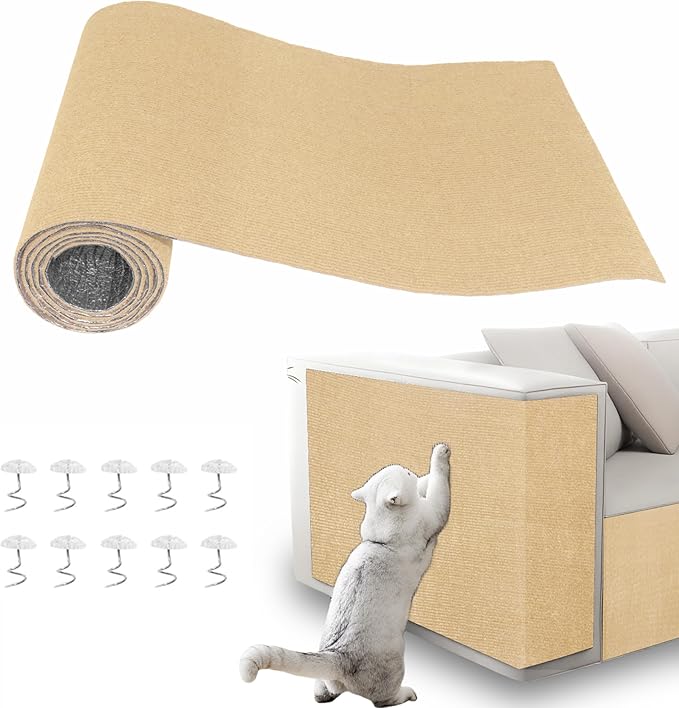 Cat Scratch Pad for Wall,Cuttable and Adhesive Cat Scratching Mat,Fun Interactive Scratcher,Cat Scratch Furniture Protector (Khaki,39.3×15.8inch)