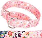 Martingale Collar for Dogs, Heavy Duty Adjustable Soft Nylon Dog Collars with Pink Flower for Medium & Large XL Dogs (Pink Flower,L)