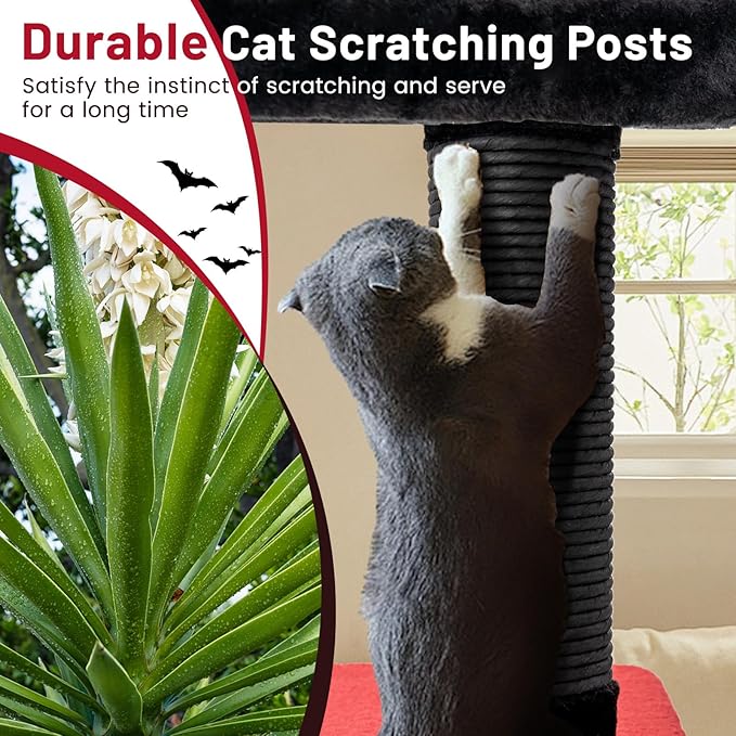 Tangkula Gothic Cat Tree, 53 Inch Black Cat Tower with Coffin Bed, Condo, Scratching Posts, Spider Pompom & Spring Balls, Halloween Pet Furniture, Spooky Goth Cat Tree for Indoor Cats