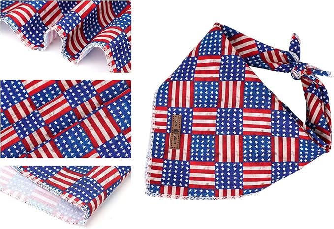 Lionet Paws 4th of July Dog Bandanas 2 Pack, American Washable Triangle Bibs Scarf Kerchief, Adjustable Holiday Scarves for Medium Large Extra Large Pets, USA & Flag