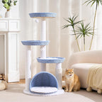 Modern Cat Tree Tower for Large Cat with Scratching Post for Indoor, 46 inch Multi-Level Cat Tower with Handwoven Beds, Cat Cave, Dangling Balls