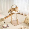 34" Modern Cat Tree Furniture, Minimalist Metal Frame Cat Tower with Wood Platforms, Washable Cushion & Scratching Post, Stylish Cat Condo for Indoor Cats, Cream Beige
