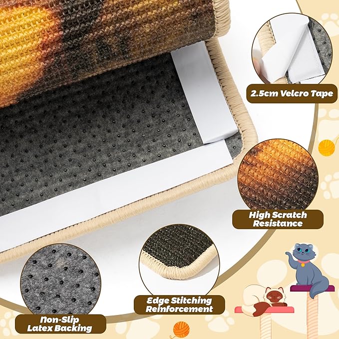 Mona Lisa Sisal Black Cat Scratcher Pad for Indoor - Wall Mounted 24x16 Inch Scratching Mat with Adhesive Hook Loop Tape Protect Couch Carpet Durable Cat Wall Scratcher for Furniture Protect