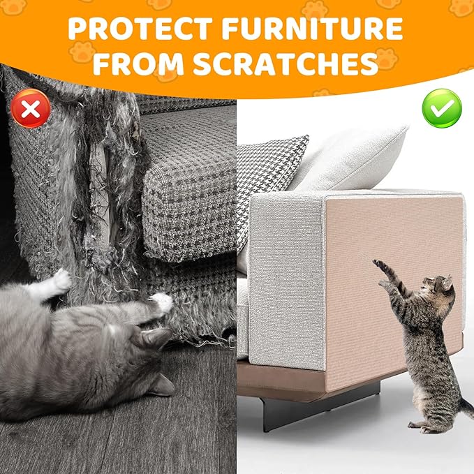 Cat Scratching Mat Self-Adhesive, 78.7'' x 15.8'', Trimmable Cat Scratch Pads Furniture Protector, DIY Climbing Cats Scratching Carpet for Couch, Door Frame or Wall Corner Protector (Khaki)