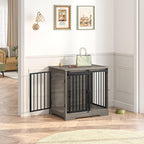 27.2" Dog Crate Furniture with Barn Door, Heavy Duty Dog Kennel Indoor with 2 Doors, Wooden Pet Cage End Table for Small Medium Dogs up to 22 lb, Anti-Chew Anti-Escape, Greige DFC84305B