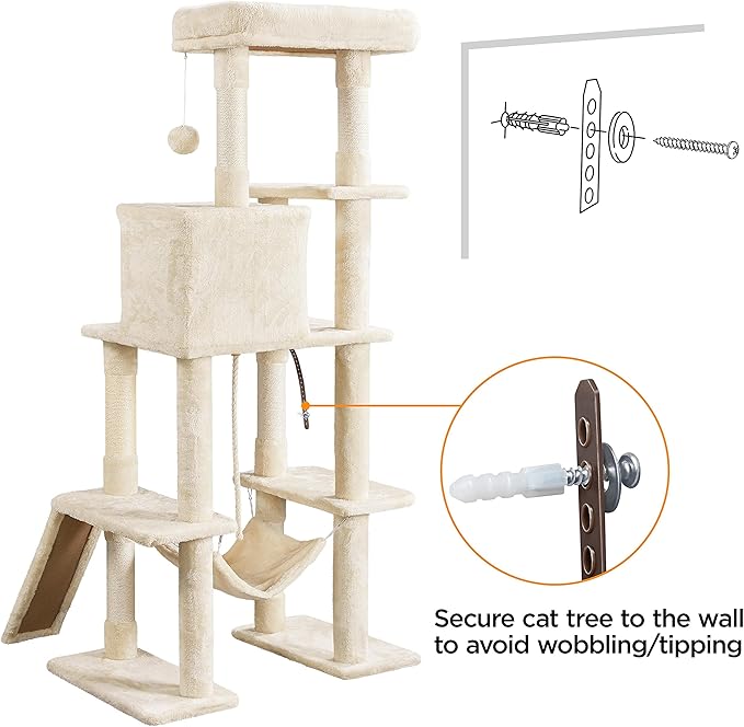 Topeakmart 63in Cat Tree, Large Cat Tower Furniture with Cat Condo, Padded Platform & Sisal-Covered Scratching Post, Stable Cat Tower Pet Play House
