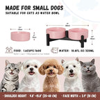 Raised Ceramic Dog Bowl Set - Elevated Double Dishes with Stainless Steel Stand - Food and Water Bowls for Small Dogs and Indoor Cats - Each Holds 1.6 Cups (10.8 fl oz) - Pink