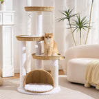 Modern Cat Tree Tower for Large Cat with Scratching Post for Indoor, 46 inch Multi-Level Cat Tower with Handwoven Beds, Cat Cave, Dangling Balls