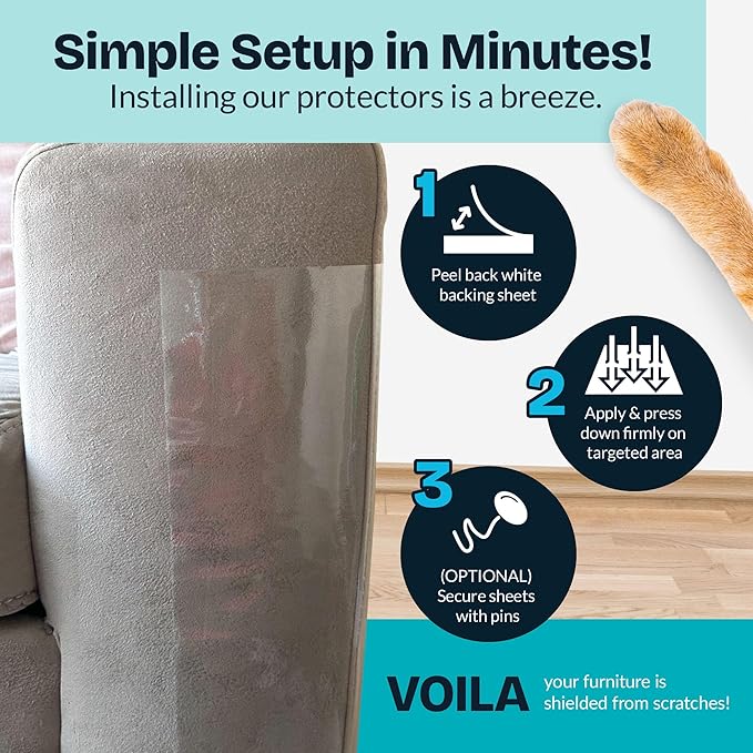 Reli. Cat Scratch Furniture Protector (14 Pack w/Pins) XL | Cat Couch Protector from Claws | Clear Plastic Anti Scratch Furniture Shield for Sofa