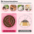 Elevated Slow Feeder Dog Bowl - Ceramic Food Dish with Bamboo Stand - Raised Maze Design - Ideal for Medium to Large Dogs - Pink - 8.8 inch