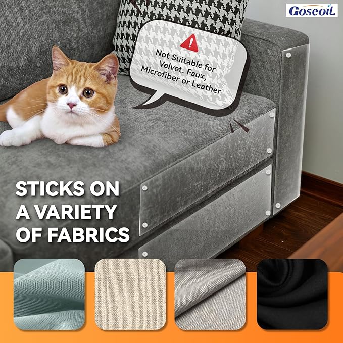 12-Pack Anti Cat Scratch Furniture Protectors,Clear Couch Protector for Cats,60 Twist Pins,Heavy Duty,Easy to Apply Scratching Deterrent and Shield for Sofa Corners,Walls,Doors