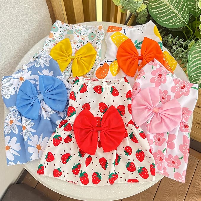 TAPBULL Dog Dresses, Fashionable Pet Dog Clothes, Cute Cat Birthday Dress Outfit (Orange/Red/Yellow/Blue/Pink 5-Pack), Large